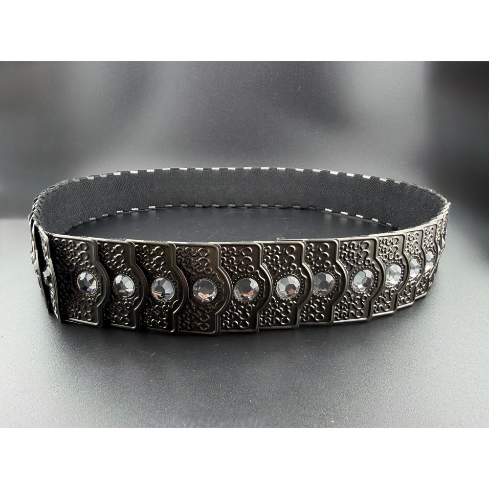 Chico's Navajo-style Armor Scale Stretch Belt Small/Medium Silver Rhinestone - Picture 2 of 4